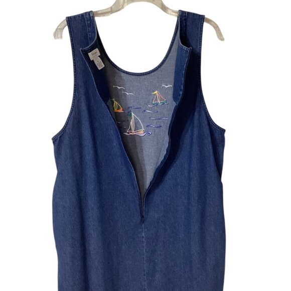 Westbound‎ II Blue Jean Denim Maxi Dress With Sailboat Embroidery Size 1X - Picture 3 of 6